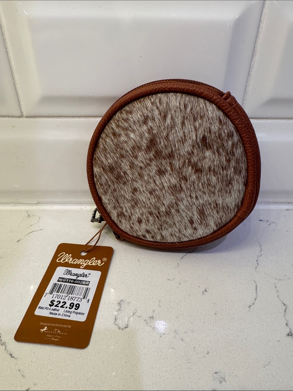 Wrangler Brown and White Round Zip Coin Pouch